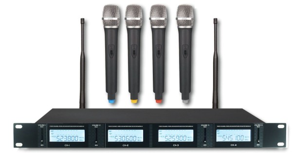 4 sistema di microfoni wireless UHF microfono dinamico professionale - Cina Microfono  wireless e microfono wireless UHF prezzo